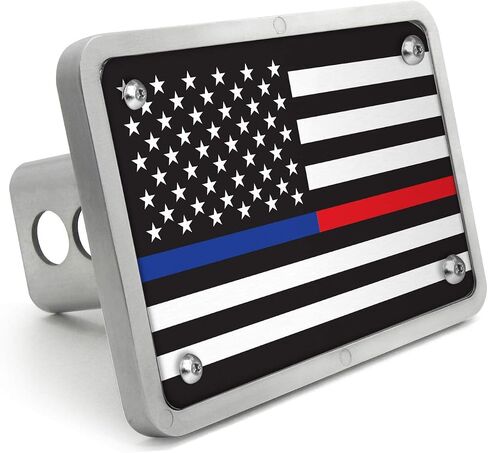 Made for Thin Blue/Red Line American Flag (Police-Officers and Firefighter) 2"x2" Billet Aluminum Trailer Hitch Cover in Saudi Arabia