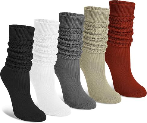 Justay 5 Pairs Slouchy Socks for Women - Knit Cotton Tube Cute Knee High Boot Long Scrunch Slouch Socks Gifts in Kuwait
