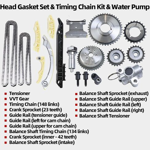 MITZONE Head Gasket Set & Timing Chain Kit & Water Pump Compatible with 2008-13 Chevrolet Malibu 10-15 Equinox L4 2.4L 2.2L 2.0L DOHC Head Gaske, 9-4201S 94201S C6209S 9-4201SX 94201SX in Saudi Arabia