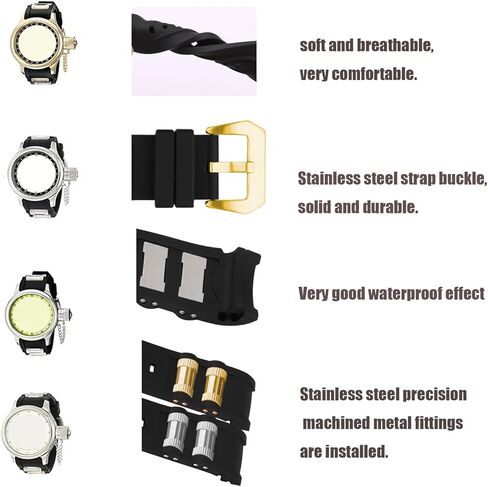 سوار ساعة مطاطي متوافق مع Invicta Russian Diver 1242 1433 1434 1435 1436 1437 1438 1595 1799 استبدال حزام السيليكون للرجال والنساء، سوار ساعة Wirst، إدراج ذهبي in Kuwait