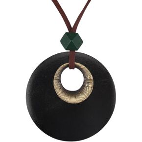 Vintage Leather Necklace for Women Men Handmade Boho Alloy Turquoise Wood Choker Pendant Necklaces with Long Adjustable Leather Cord in Saudi Arabia
