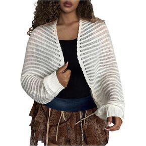 OYOANGLE Women's Knitted Cropped Open Front Cardigan Long Sleeve Loose Fit Bolero Shrug Sweater in Saudi Arabia