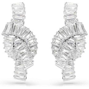 Swarovski Matrix earrings, Baguette cut, Knot, White, Rhodium Finish in Saudi Arabia