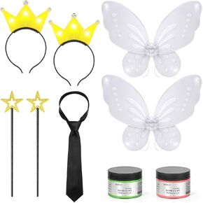 Halloween Fairy Parents Costume Funny Couple Set Include Fairy Star Wands,Wings,Crown Headbands,Tie,Pink and Green Temporary Hair Color Wax Dye for Men Women Party Cosplay in Kuwait