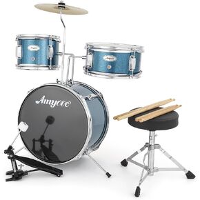 Drum Set, 3 Piece Junior Drum Set with with Cymbal, Tom, Bass Drum, Drumsticks, Bass Pedal and Drum Stool, Beginner Musical Instruments,Black in Kuwait