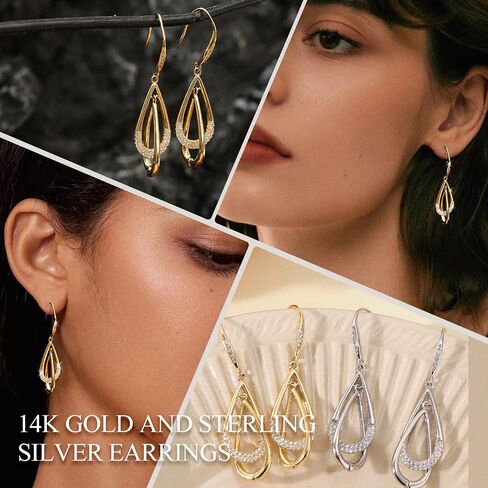 Gold Earrings for Women, Silver Earrings, Trendy Dangle Stud Jewelry for Women, 14K Gold-Plated and Silver Dainty Jewelry Cute Teardrop Dangling Gift in Saudi Arabia