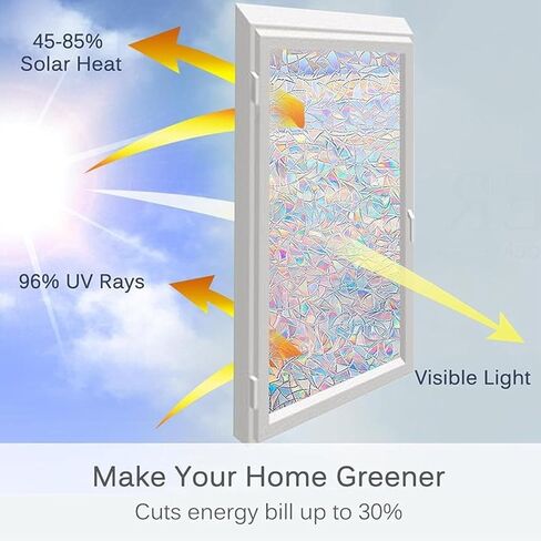 فيلم الخصوصية لنافذة الزجاج الملون، فيلم نافذة ثلاثي الأبعاد على شكل هلال قزحية قوس قزح مقاوم للأشعة فوق البنفسجية، غشاء خصوصية للنافذة الثابتة قابل للتقشير واللصق للنوافذ الزجاجية للحمام 17.52 بوصة × 39.37 بوصة in Kuwait