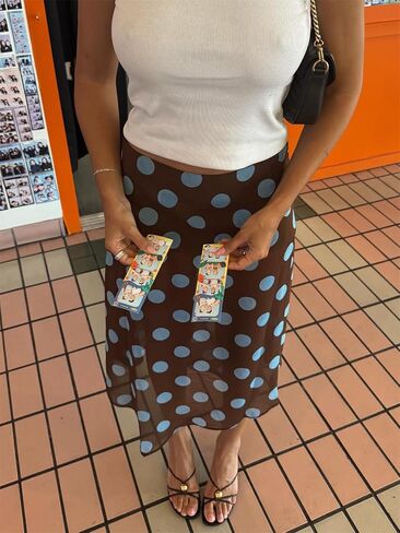 Alyweatry Women Polka Dot Midi Skirt Y2k Low Waist Semi Sheer Asymmetrical Hem Summer Flowy Midi Skirt Going Out in Saudi Arabia