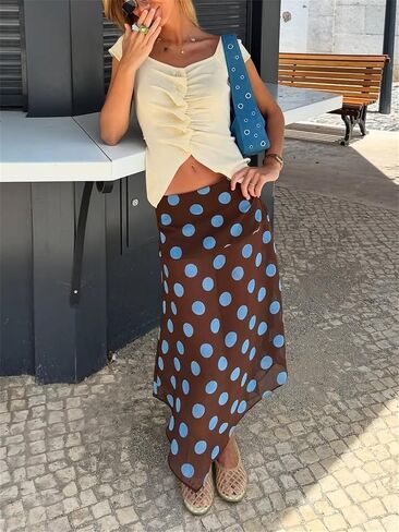 Alyweatry Women Polka Dot Midi Skirt Y2k Low Waist Semi Sheer Asymmetrical Hem Summer Flowy Midi Skirt Going Out in Saudi Arabia