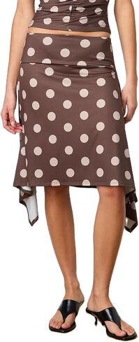 Alyweatry Women Polka Dot Midi Skirt Y2k Low Waist Semi Sheer Asymmetrical Hem Summer Flowy Midi Skirt Going Out in Saudi Arabia