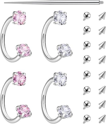 Horseshoe Nose Ring 16g Silver Gold Septum Rings Stainless Steel Pink CZ Septum Jewelry Double Gem Horseshoe with Replacement Balls Nose Lip Rings Hoop Labret Jewelry Cartilage Stud Earrings Daith Piercing Jewelry in Kuwait