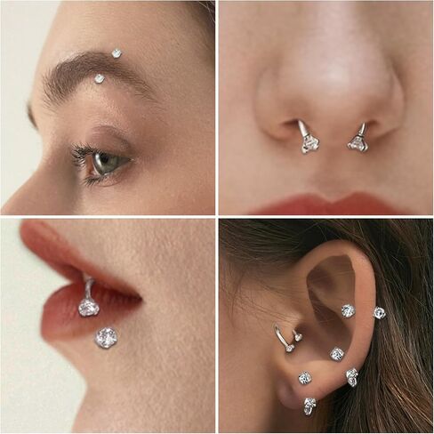 Horseshoe Nose Ring 16g Silver Gold Septum Rings Stainless Steel Pink CZ Septum Jewelry Double Gem Horseshoe with Replacement Balls Nose Lip Rings Hoop Labret Jewelry Cartilage Stud Earrings Daith Piercing Jewelry in Kuwait