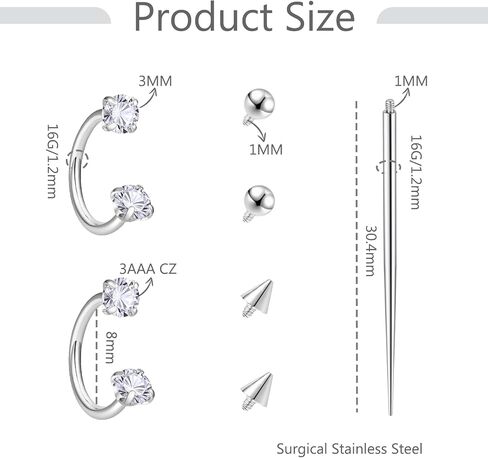Horseshoe Nose Ring 16g Silver Gold Septum Rings Stainless Steel Pink CZ Septum Jewelry Double Gem Horseshoe with Replacement Balls Nose Lip Rings Hoop Labret Jewelry Cartilage Stud Earrings Daith Piercing Jewelry in Kuwait