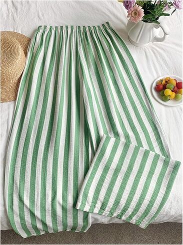 GORGLITTER Women's Striped Pants Elastic Waist Lightweight Palazzo Pants Wide Leg Beach Vacation Trousers in Saudi Arabia
