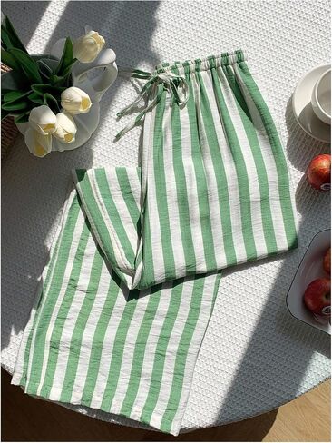 GORGLITTER Women's Striped Pants Elastic Waist Lightweight Palazzo Pants Wide Leg Beach Vacation Trousers in Saudi Arabia
