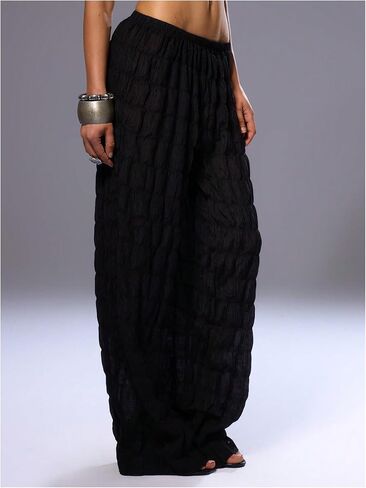 Floerns Women's Y2k Low Rise Wide Leg Pants Elastic Waist Casual Loose Baggy Trousers in Saudi Arabia