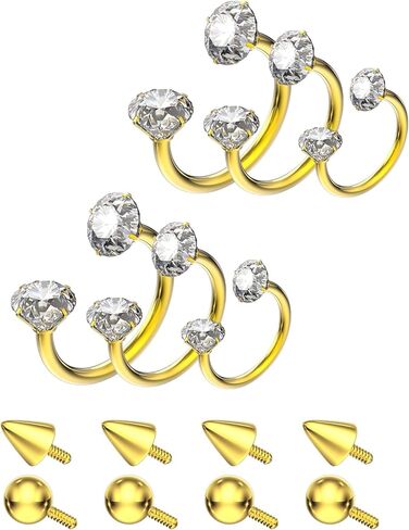 Oufksiyy 18G Horseshoe Nose Ring Surgical Steel Double Gem Stud Nose Ring Blck Gold Lip Rings Cubic Zirconia Daith Piercing Jewelry for Women Inner Diameter 8/10/12mm in Kuwait