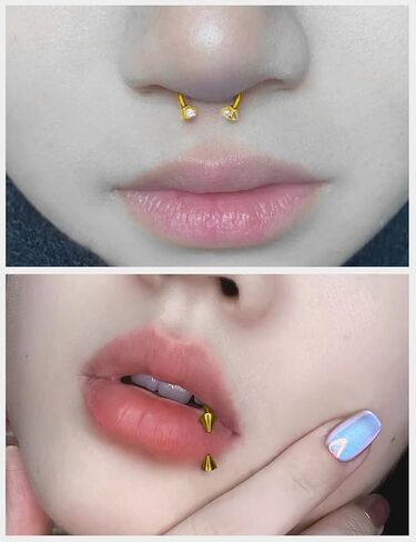Oufksiyy 18G Horseshoe Nose Ring Surgical Steel Double Gem Stud Nose Ring Blck Gold Lip Rings Cubic Zirconia Daith Piercing Jewelry for Women Inner Diameter 8/10/12mm in Kuwait