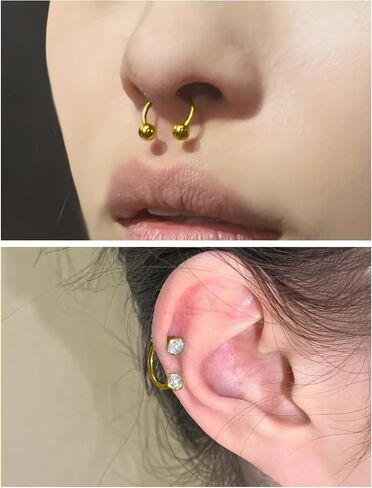 Oufksiyy 18G Horseshoe Nose Ring Surgical Steel Double Gem Stud Nose Ring Blck Gold Lip Rings Cubic Zirconia Daith Piercing Jewelry for Women Inner Diameter 8/10/12mm in Kuwait