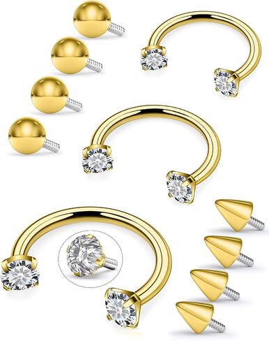 Oufksiyy 18G Horseshoe Nose Ring Surgical Steel Double Gem Stud Nose Ring Blck Gold Lip Rings Cubic Zirconia Daith Piercing Jewelry for Women Inner Diameter 8/10/12mm in Kuwait
