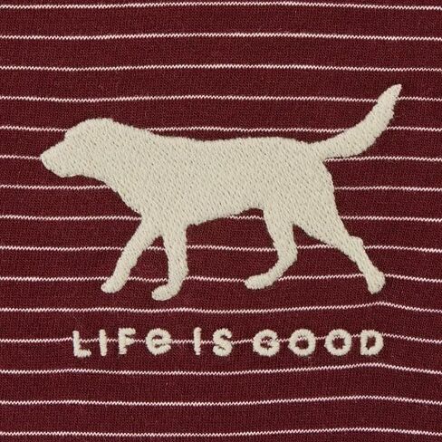 Life is Good Women's Dog Walking Long Sleeve Striped Crusher-LITE Hooded Tee, Deep Burgundy in Saudi Arabia