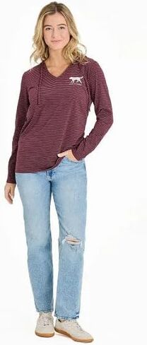 Life is Good Women's Dog Walking Long Sleeve Striped Crusher-LITE Hooded Tee, Deep Burgundy in Saudi Arabia