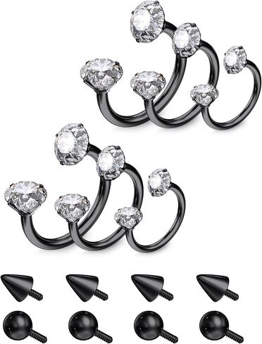 Oufksiyy 18G Horseshoe Nose Ring Surgical Steel Double Gem Stud Nose Ring Blck Gold Lip Rings Cubic Zirconia Daith Piercing Jewelry for Women Inner Diameter 8/10/12mm in Kuwait