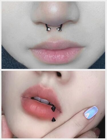 Oufksiyy 18G Horseshoe Nose Ring Surgical Steel Double Gem Stud Nose Ring Blck Gold Lip Rings Cubic Zirconia Daith Piercing Jewelry for Women Inner Diameter 8/10/12mm in Kuwait