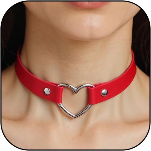 CSIYANJRY99 Goth Heart Choker Necklace for Women Punk Style Adjustable Soft PU Leather Collar Chain Choker Halloween Rave Outfit Party Jewelry in Saudi Arabia