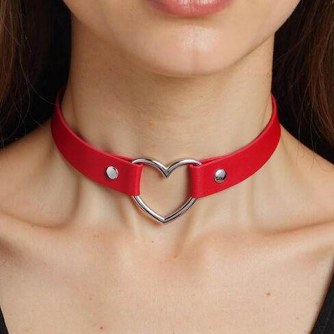 CSIYANJRY99 Goth Heart Choker Necklace for Women Punk Style Adjustable Soft PU Leather Collar Chain Choker Halloween Rave Outfit Party Jewelry in Saudi Arabia