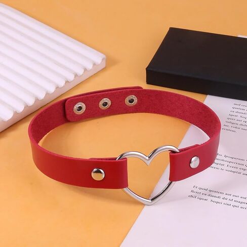CSIYANJRY99 Goth Heart Choker Necklace for Women Punk Style Adjustable Soft PU Leather Collar Chain Choker Halloween Rave Outfit Party Jewelry in Saudi Arabia