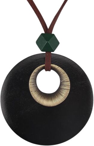 Vintage Leather Necklace for Women Men Handmade Boho Alloy Turquoise Wood Choker Pendant Necklaces with Long Adjustable Leather Cord in Saudi Arabia