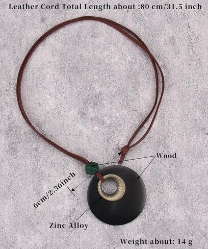 Vintage Leather Necklace for Women Men Handmade Boho Alloy Turquoise Wood Choker Pendant Necklaces with Long Adjustable Leather Cord in Saudi Arabia