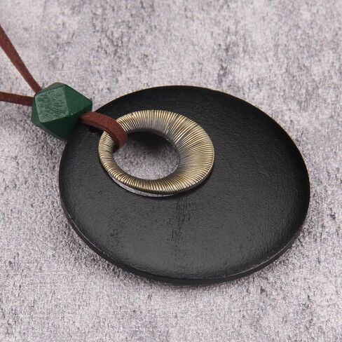 Vintage Leather Necklace for Women Men Handmade Boho Alloy Turquoise Wood Choker Pendant Necklaces with Long Adjustable Leather Cord in Saudi Arabia