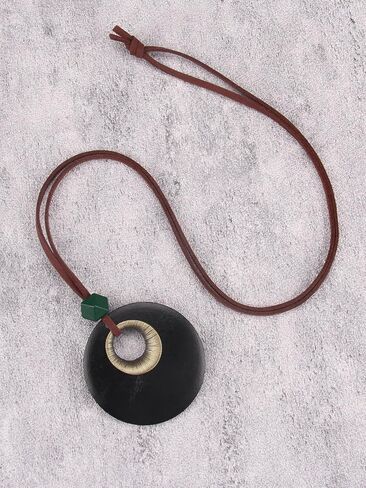 Vintage Leather Necklace for Women Men Handmade Boho Alloy Turquoise Wood Choker Pendant Necklaces with Long Adjustable Leather Cord in Saudi Arabia