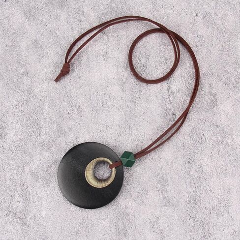 Vintage Leather Necklace for Women Men Handmade Boho Alloy Turquoise Wood Choker Pendant Necklaces with Long Adjustable Leather Cord in Saudi Arabia