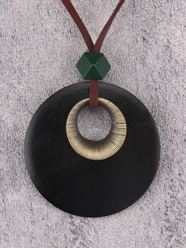 Vintage Leather Necklace for Women Men Handmade Boho Alloy Turquoise Wood Choker Pendant Necklaces with Long Adjustable Leather Cord in Saudi Arabia
