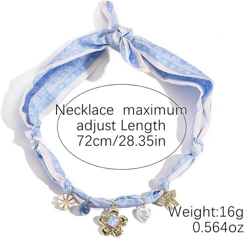 Scarf Necklaces with Charm for Women Boho Bandana Necklaces Vintage Scarf Pendant Necklace Adjustable Tie Statement Choker Necklace Halloween Christmas Jewelry Gift for Women in Saudi Arabia