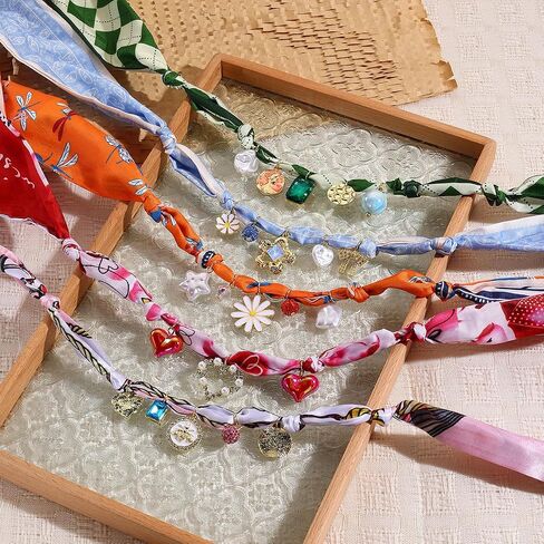 Scarf Necklaces with Charm for Women Boho Bandana Necklaces Vintage Scarf Pendant Necklace Adjustable Tie Statement Choker Necklace Halloween Christmas Jewelry Gift for Women in Saudi Arabia