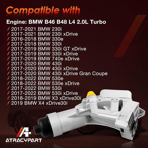 Engine Oil Cooler Filter Housing Aluminum Assembly Kit with Gasket & Bolts – Fits for 2016-2022 BMW F30 230i 330i 330e 430i 530i 530e 740e X3 X4 (B46/B48 2.0L Turbo) Replaces 11428596283 926-434 in Saudi Arabia