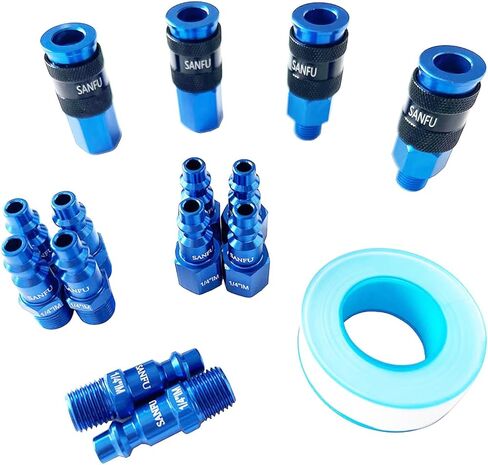 SANFU Air Hose Fittings, Aluminum AMT Universal Air Coupler Air Plug Kit, 1/4 Inch Threads Size, Lightweight, 15 Pieces Air Compressor Accessories Fittings Kit(Black) in Saudi Arabia