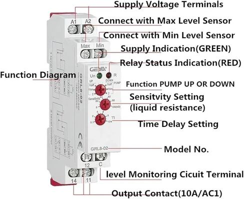GRL8 مرحل مستوى الماء وحدة تحكم في مستوى السائل الإلكترونية 10A التيار المتناوب/DC24V-240V مرحل التحكم في مستوى السائل Din Rail(GRL8-02) in Saudi Arabia