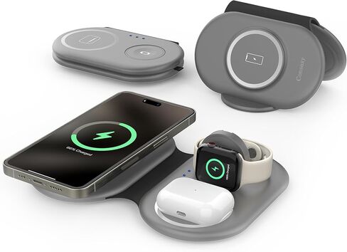 3 in 1 Wireless Charging Station, Magnetic Wireless Charger, Foldable Charger 3 in 1, Travel Charger for iPhone 15/14/13/12 Series, AirPods Pro/3/2, iWatch 2-9/Ultra (Adapter Included) in Saudi Arabia