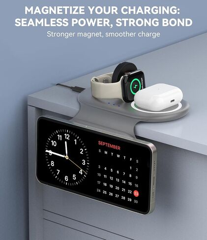 3 in 1 Wireless Charging Station, Magnetic Wireless Charger, Foldable Charger 3 in 1, Travel Charger for iPhone 15/14/13/12 Series, AirPods Pro/3/2, iWatch 2-9/Ultra (Adapter Included) in Saudi Arabia