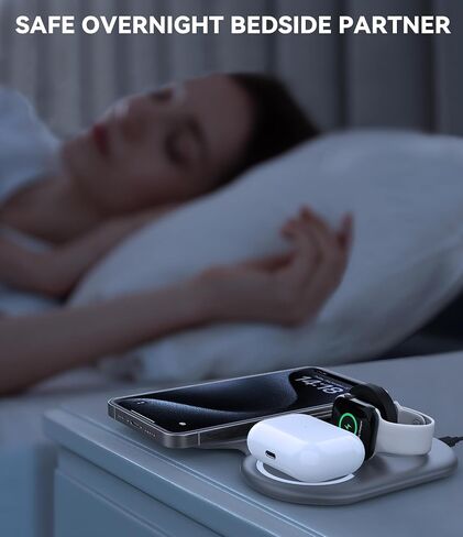 3 in 1 Wireless Charging Station, Magnetic Wireless Charger, Foldable Charger 3 in 1, Travel Charger for iPhone 15/14/13/12 Series, AirPods Pro/3/2, iWatch 2-9/Ultra (Adapter Included) in Saudi Arabia