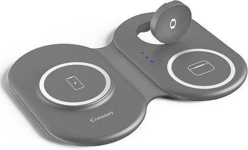 3 in 1 Wireless Charging Station, Magnetic Wireless Charger, Foldable Charger 3 in 1, Travel Charger for iPhone 15/14/13/12 Series, AirPods Pro/3/2, iWatch 2-9/Ultra (Adapter Included) in Saudi Arabia