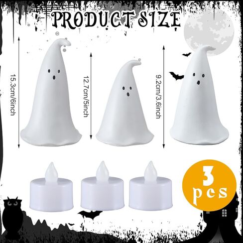 Halloween Resin Ghost Figurine with 3 LED Tea Lights, Ghost Candle Holder Set of 3, Spooky Tabletop Indoor Halloween Light up Decor for Holiday Party, White Hollow Spooky Sculptures in Saudi Arabia