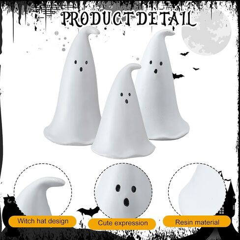Halloween Resin Ghost Figurine with 3 LED Tea Lights, Ghost Candle Holder Set of 3, Spooky Tabletop Indoor Halloween Light up Decor for Holiday Party, White Hollow Spooky Sculptures in Saudi Arabia