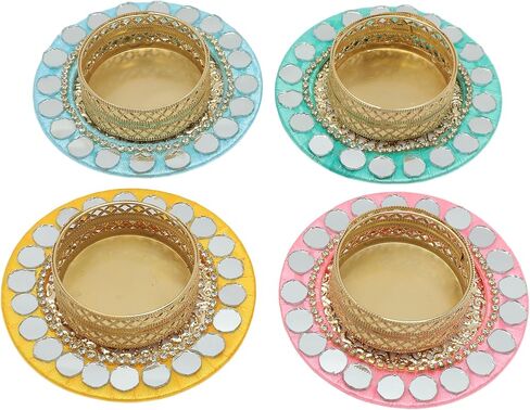 Set of 4 T Light Holder Candle Stand Tealight Holder for Indian Traditional Festival of Light Diwali Decorations Lighting Accessories Wedding Home Decor(Size:-3")(Without Wax)(Pink,Yellow,Green,Blue) in Saudi Arabia