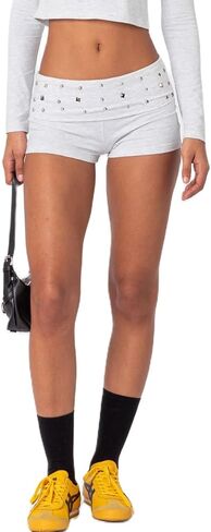Women Y2k Low Rise Boxer Shorts Vintage Rivet Boy Shorts Fold Over Elastic Waist Hemming Bottoms in Saudi Arabia